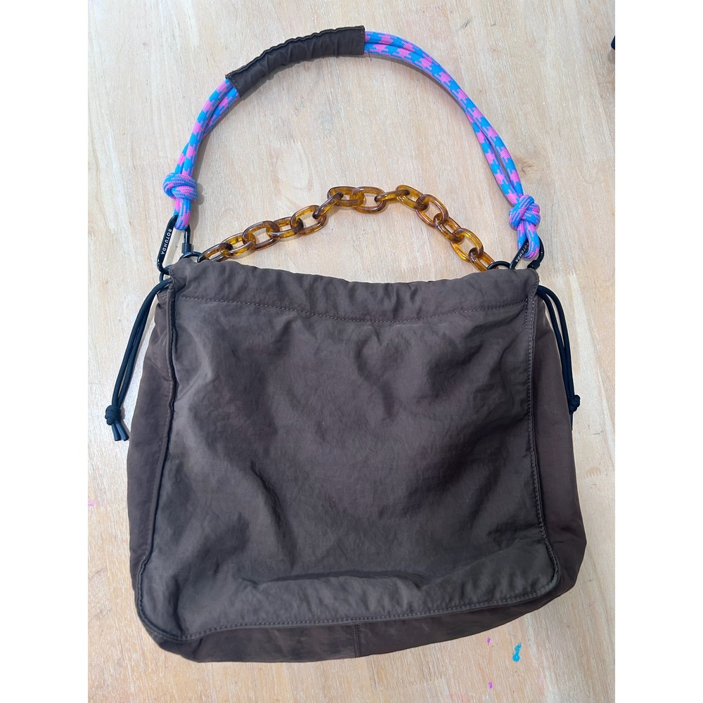 Rotunda Sant Hobo Bag Nylon Strap and Chunky Beads Paracord Bungee Brown